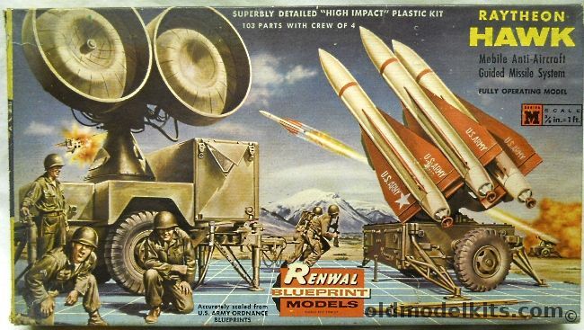 Renwal 1/32 Raytheon Hawk Mobile Anti-Aircraft Guided Missile System - 3 Missiles With Launcher / Radar Trailer / Crew of 4, M558-149 plastic model kit